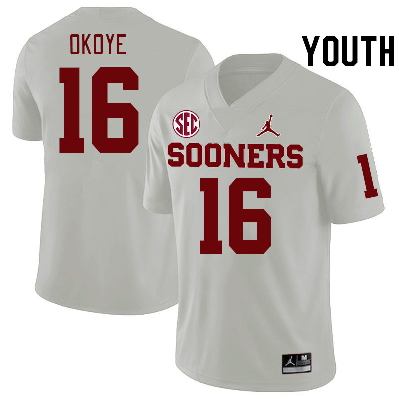 Youth #16 Danny Okoye Oklahoma Sooners 2024 SEC Conference College Football Jerseys-White